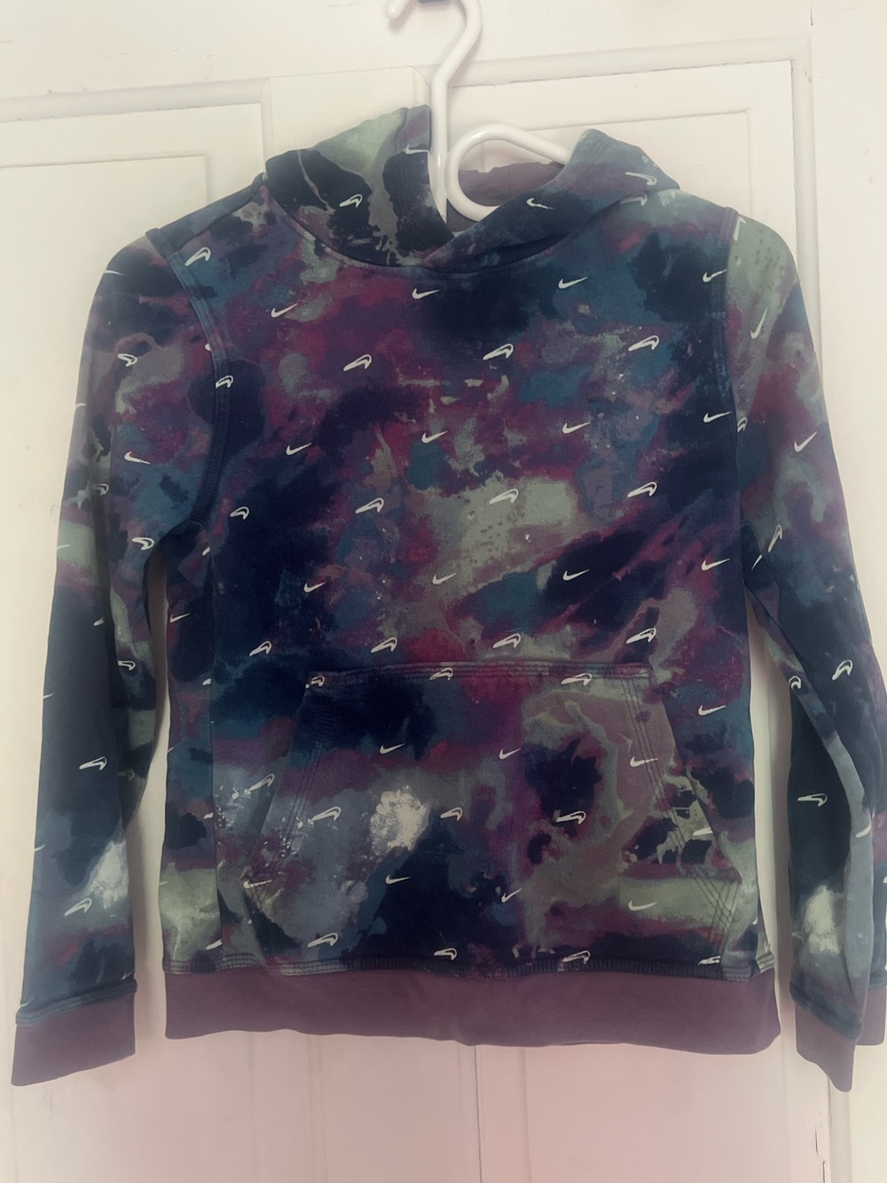 Nike Kids Tie-Dye Swoosh Pullover Hoodie in Blue, Purple, Green